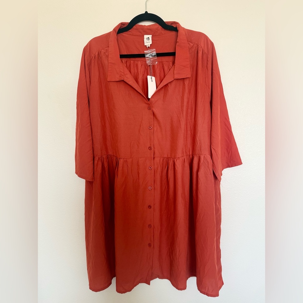 NWT Flawless Rust Red Button-Front Dress 1XL